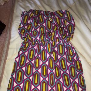 Pink and yellow strapless mini dress